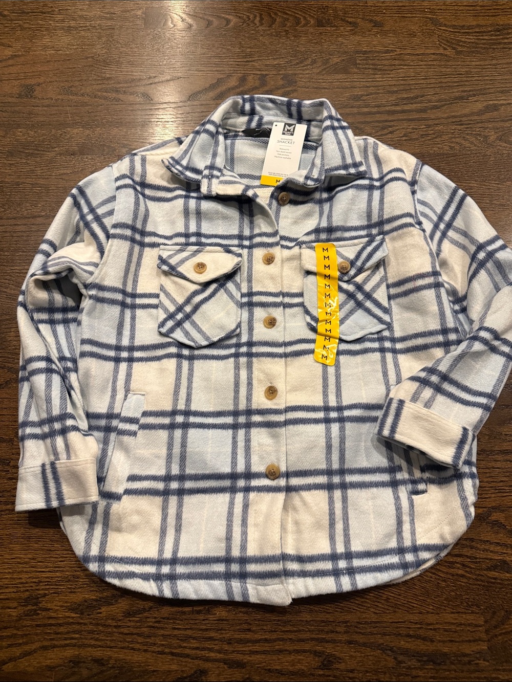 Members mark medium woman’s ' Blue & White Plaid Button-Up Shacket